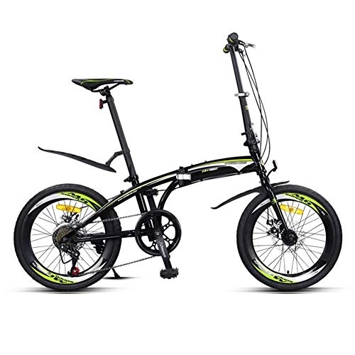 Folding Bike : JHNEA 7 Speed Folding Bike, 20 Inch Foldable Compact Bicycle with Low Step-Through Steel Frame Comfort Saddle and Fenders for Adults, Black