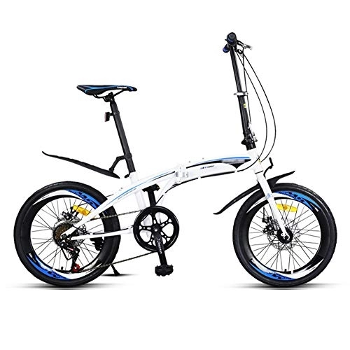 Folding Bike : JHNEA 7 Speed Folding Bike, 20 Inch Foldable Compact Bicycle with Low Step-Through Steel Frame Comfort Saddle and Fenders for Adults, White