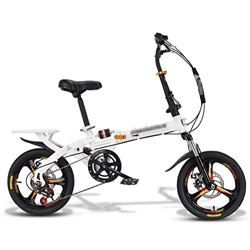 Folding Bike : JHNEA Folding Bike, 20 Inch 7 Speed Low Step-Through Steel Frame Foldable Compact Bicycle with Rack Comfort Saddle and Fenders for Adults, White-B
