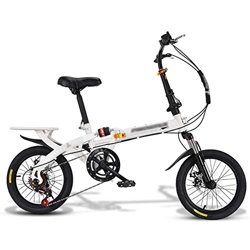 Folding Bike : JHNEA Folding Bike, 20 Inch 7 Speed Low Step-Through Steel Frame Foldable Compact Bicycle with Rack Comfort Saddle and Fenders for Adults, White-D