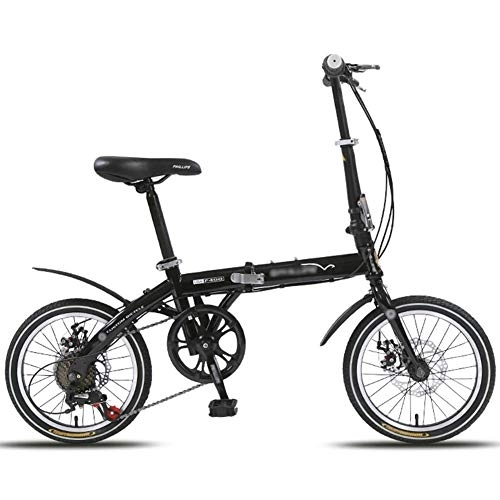 Folding Bike : JHNEA Folding Bike, Single Speed Low Step-Through Steel Frame Foldable Compact Bicycle with Fenders and Comfort Saddle Urban Riding and Commuting, 14 inch-Black