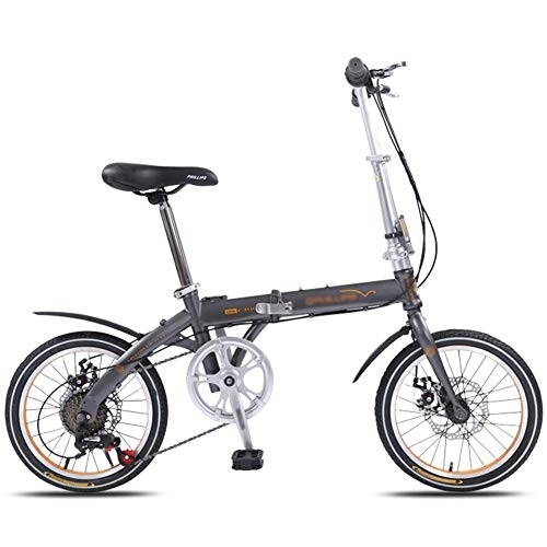 Folding Bike : JHNEA Folding Bike, Single Speed Low Step-Through Steel Frame Foldable Compact Bicycle with Fenders and Comfort Saddle Urban Riding and Commuting, 16 inch-Gray