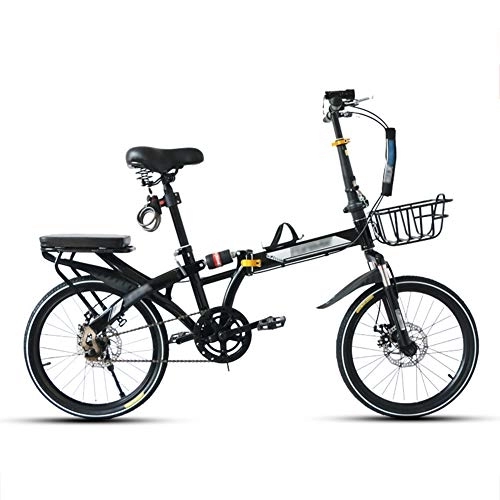 Folding Bike : JHNEA Single Speed Folding Bike, Low Step-Through Steel Frame Foldable Compact Bicycle with Rack Comfort Saddle and Fenders Urban Riding and Commuting, 16 Inch-Black