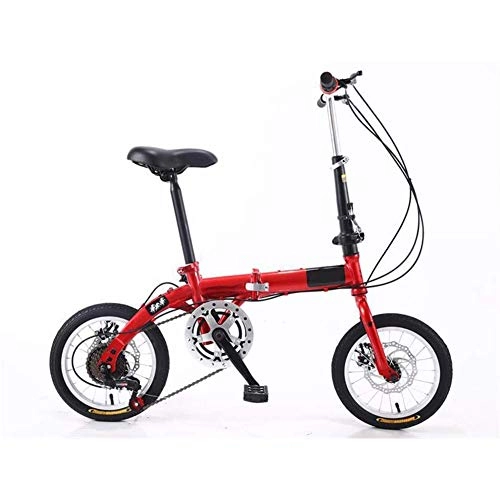 Folding Bike : JHTD Outdoor Sports Folding BikeLightweight Aluminum Frame 14" Folding Bike with Double Disc Brake and Fenders Outdoor (Color : Red)
