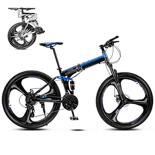 Folding Bike : JI TA 24-26 Inch MTB Bicycle, Unisex Folding Commuter Bike, 30-Speed Gears Foldable Mountain Bike, Off-Road Variable Speed Bikes for Men And Women, Double Disc Brake / blue / A whee
