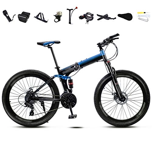 Folding Bike : JI TA 24-26 Inches Lightweight Folding MTB Bike, Foldable Mens Womens Mountain Bike, 30 Speed Off-Road Variable Speed Bikes, Double Disc Brake / blue / 24