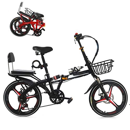 Folding Bike : JI TA 26 Inches Lightweight Folding MTB Bike, Foldable City Commuter Bicycles, 7 Speed Mens Womens Mountain Bike + Double Disc Brake / Black