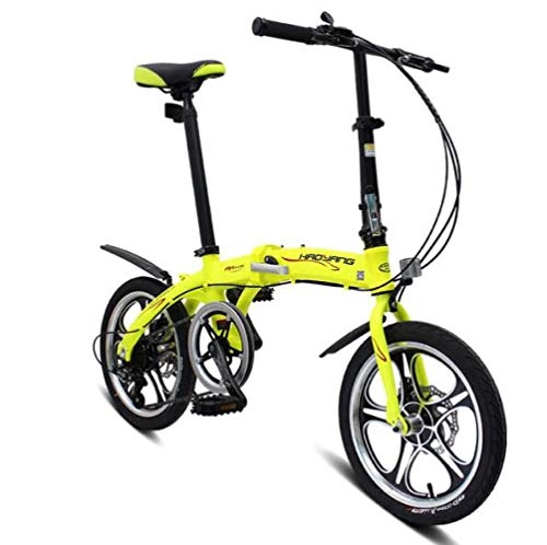 Folding Bike : JI TA 6 speed Folding Bikes For Adults Unisex Women Teens, bicycle Mens City Folding Pedals, lightweight, aluminum Alloy, comfort Saddle With Adjustable Handlebar & Seat / Yellow