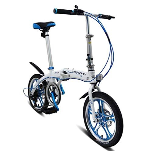 Folding Bike : JI TA Adult Folding Bicycle Lightweight Unisex Men City Bike 16-inch Wheels Aluminium Frame Ladies Shopper Bike With Adjustable Handlebar & Seat, single-speed, Disc brake / White