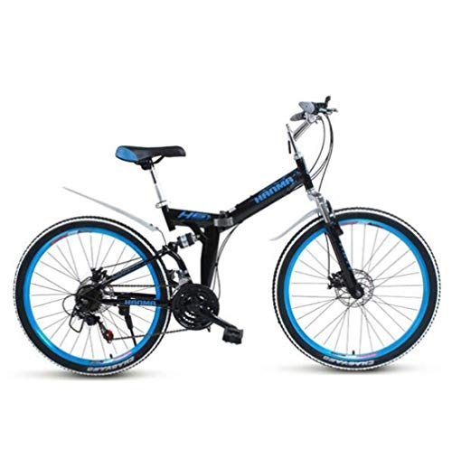 Folding Bike : JI TA City Bike Unisex Folding Mountain Bicycle Adults Mini Lightweight For Men Women Ladies Teens With Adjustable Seat, aluminum Alloy Frame, 27 Inch Wheels Disc brakes / Black blue