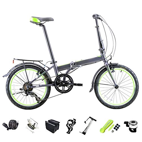 Folding Bike : JI TA Foldable Mountain Bike, 20 Inches Off-road MTB Bike, Unisex Foldable Commuter Bike, 6-Speed Folding Shock-absorbing Bicycle / Gray