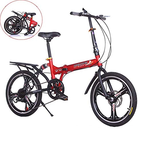 Folding Bike : JI TA Folding Bikes City Bicycle For Adults Men Women Teens Unisex, with Adjustable Handlebar & Seat, lightweight, aluminum Alloy, comfort Saddle / Red