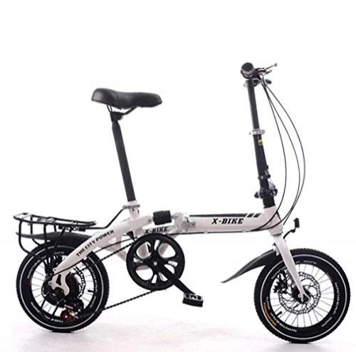 Folding Bike : JI TA Unisex Folding Bike Adults Mini Lightweight Alloy City Bicycle For Men Women Ladies Shopper With Adjustable Handlebar & Comfort Saddle, aluminum, 7 speed / white / 14in