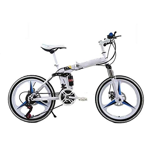 Folding Bike : JiaLG MTB folding bicycle disc adult male and female students bicycle shift bis (Color : White)