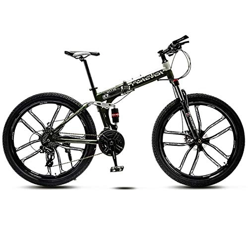 Folding Bike : JIAOJIAO Adult Off-Road Mountain Folding Bicycles Men'S And Women'S Bicycles Variable Speed Double Shock Absorption Student Light Bike-10 Wheels Cutter Green_26 Inch 30 Speed For Height 160-180Cm