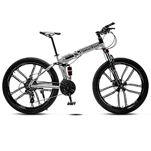 Folding Bike : JIAOJIAO Adult Off-Road Mountain Folding Bicycles Men'S And Women'S Bicycles Variable Speed Double Shock Absorption Student Light Bike-10 Wheels Cutter White_24 Inch 24 Speed For Height 150-170Cm