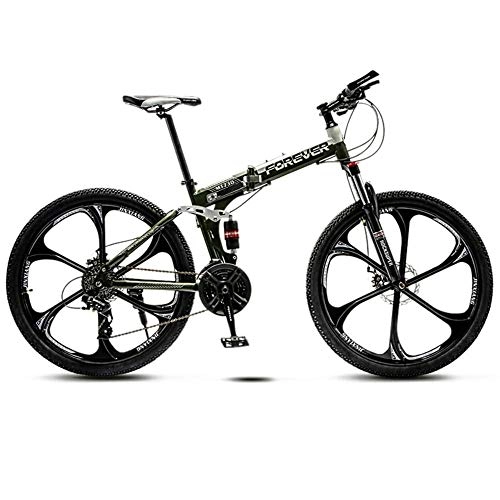 Folding Bike : JIAOJIAO Adult Off-Road Mountain Folding Bicycles Men'S And Women'S Bicycles Variable Speed Double Shock Absorption Student Light Bike-6 Wheels Cutter Green_24 Inch 21 Speed For Height 150-170Cm