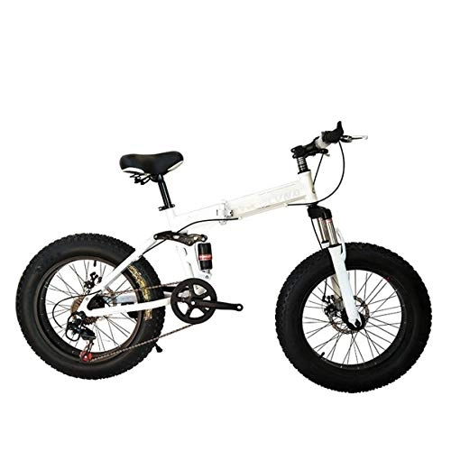 Folding Bike : Jieer Mountain Bike, Folding Mountain Bike, 20 / 26 Inch, 27 Speed, Shimano Gears with 4.0" Fat Tyres, Snow Bicycles, White, 20