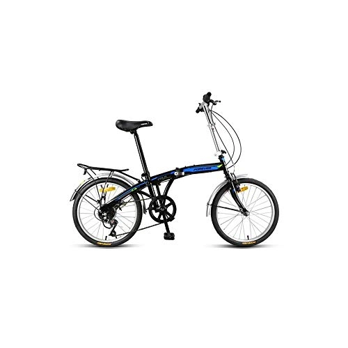Folding Bike : Jinan 20-inch 7-speed High Carbon Steel Bow Back Frame Fashion Casual Folding Bike Men And Women Commuter Car Student Shift Bicycle Black Blue (Color : Black Blue, Size : 20 Inch)