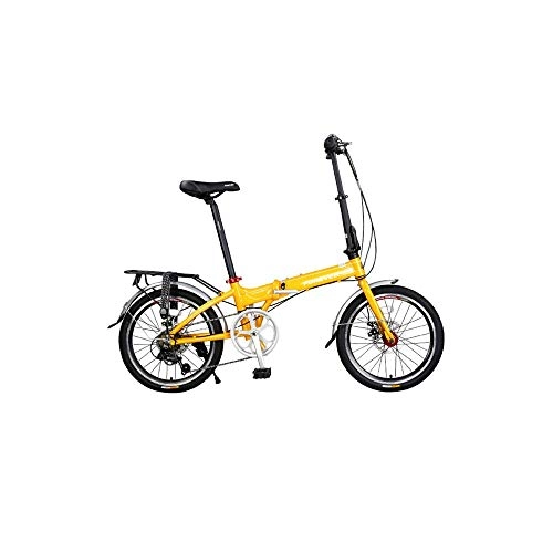 Folding Bike : Jinan 20 Inch Aluminum Alloy Folding Bicycle 7-speed Variable Speed Flywheel Double Disc Brakes Men And Women Road Mountain Small Sports Car Student Bicycle F20 Mango Yellow