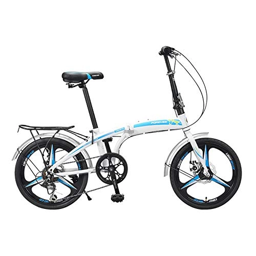 Folding Bike : Jinan 20 Inch Folding Bike Bicycle 7 Speed Men And Women Students Adult Youth One Wheel Bicycle White Red / White Blue (Color : White Blue, Size : 20 Inch)