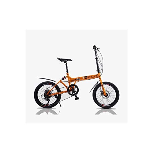 Folding Bike : Jinan Folding bicycle adult men and women speed ultra light portable small bicycle 20 inch shock transmission (orange) (Color : Orange)