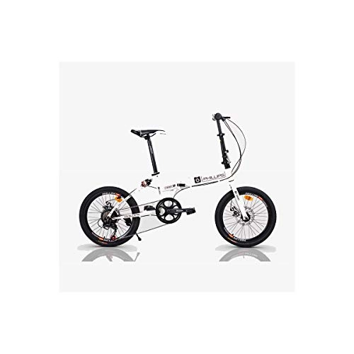 Folding Bike : Jinan Folding bicycle adult men and women variable speed ultra light portable small bicycle 20 inch shock absorber shift (white and black) (Color : White and black)