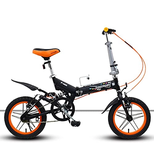 Folding Bike : JINDAO foldable bicycle 14-inch folding bicycle mountain damping bicycle single speed male and female student bicycle four colors optional (Color : Black)
