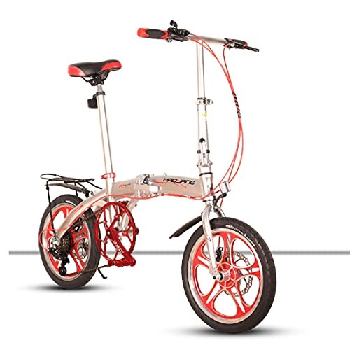 Folding Bike : JINDAO foldable bicycle 16-inch 6-speed front and rear mechanical disc brakes, folding bikes with shelves, suitable for work, school, and play (Color : Silver)
