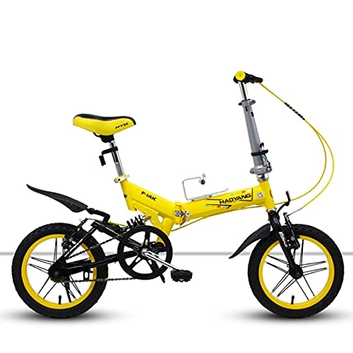 Folding Bike : JINDAO foldable bicycle Mountain bike with shock absorption, foldable 14 inches single speed, high carbon steel, front and rear wheel V brakes, helpful bead pedals, unisex folding bike