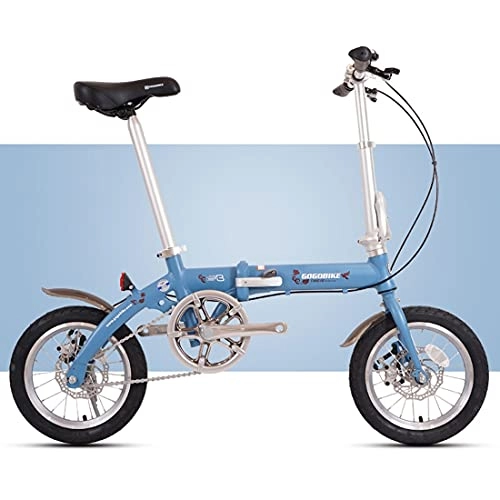 Folding Bike : JINDAO foldable bicycle Small folding bicycle single speed front and rear mechanical disc brakes aluminum alloy seat height adjustable 90kg load (Color : Blue)