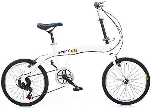Folding Bike : Jintaihua Unisex 20 Inch 7-Speed Folding Bike with Double V Brakes for Camping & Travel, Maximum Rider Weight of 90 kg, White