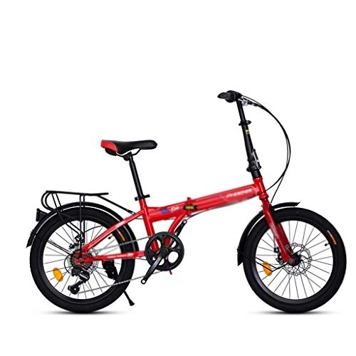 Folding Bike : Jixi Folding Bicycle 20 Inch Adult Bike Ultra-light Portable 7-speed Bicycle Front And Rear Mechanical Disc Brakes Bike (Color : Red, Size : 20in)