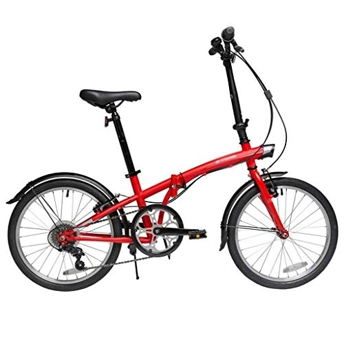 Folding Bike : Jixi Folding Bicycle Portable Ultralight Bike Small Speed Change Male Female 20 Inch Folding Car High Carbon Steel Frame Bike (Color : Red, Size : 20in)