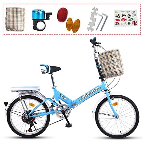 Folding Bike : Jjwwhh 20 Inch Bicycle Women's Lightweight Adult City Student Commuter Car 20 Inch Single Speed Folding Carrier Bicycle Bike / bule