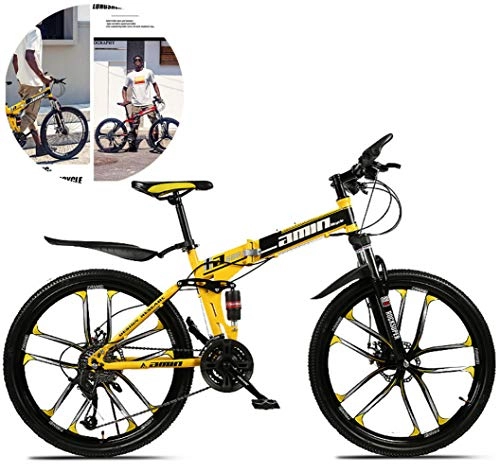 Folding Bike : Jjwwhh Foldable Men And Women Folding Bike, Mountain Bicycle, High Carbon Steel Frame, Road Bicycle Racing, Wheeled Road Bicycle Double Disc Brake Bicycles / Yellow