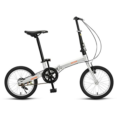 Folding Bike : JKCKHA Adult Folding Bike, Ultra Light Folding Bicycle, 16-Inch Wheels, Fashion Lightweight Bicycle, Multiple Colors, Silver