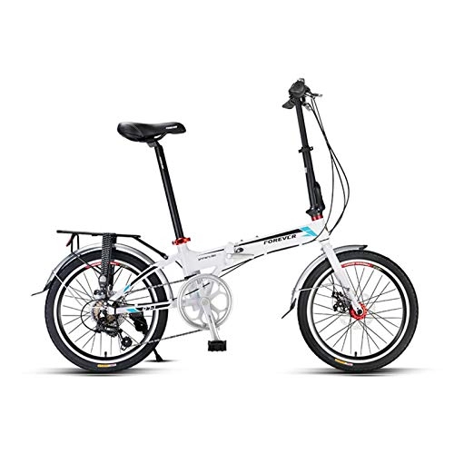 Folding Bike : JKCKHA Folding Bicycle, 20 Inch Bikes for Adults, Lightweight Alloy Folding City Bike Bicycle, 7-Speed, Dual Disc Brakes, White