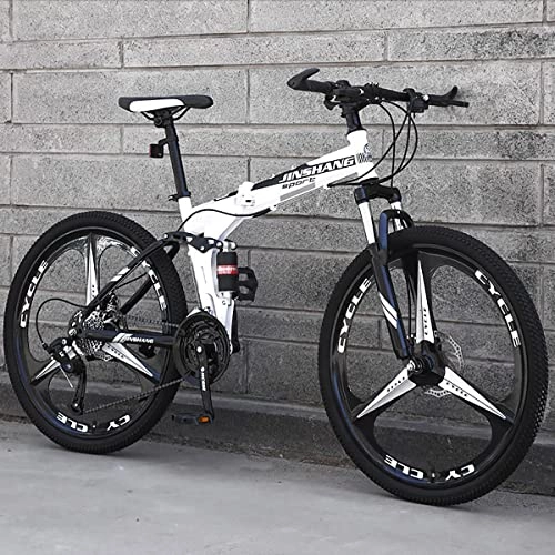 Folding Bike : JKFDG Folding Mountain Bike One-Wheel Adult Bicycle Cross-Country Bike Double Shock Absorption Male And Female Students 21 / 24 / 27 Variable Speed Bicycle 24 / 26 Inch