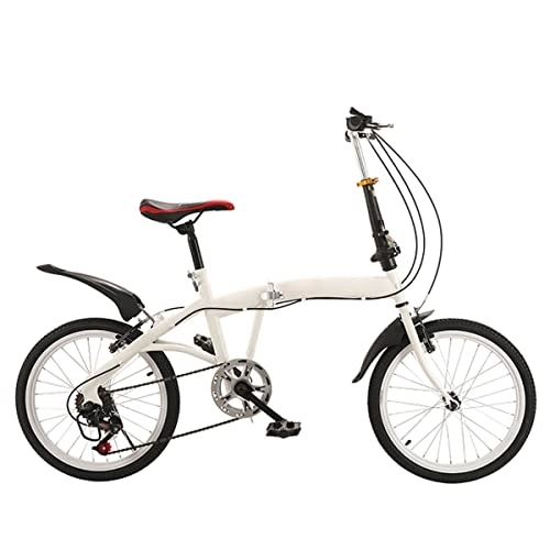 Folding Bike : JKGHK 20" Folding Bicycle Bikes for Adults 6-Speed Gears Lightweight Alloy Folding City Bike with 20 Inch Variable Speed Carbon Steel Double Brake White