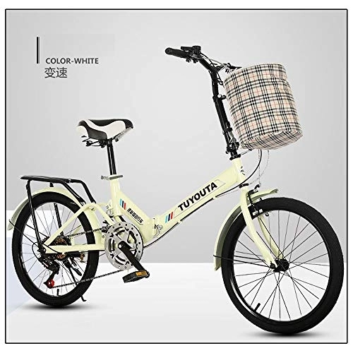 Folding Bike : JKNMRL Variable Speed Bicycle, Adjustable Speed Bicycle, Shock Absorption Bicycle, Folding Bicycle, with 1-6 Speed for Students and Office Workers, Beige