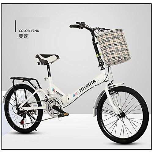 Folding Bike : JKNMRL Variable Speed Bicycle, Adjustable Speed Bicycle, Shock Absorption Bicycle, Folding Bicycle, with 1-6 Speed for Students and Office Workers, White