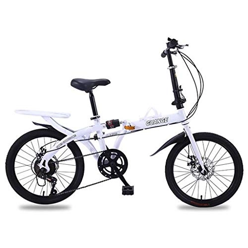 Folding Bike : JLFSDB Mountain Bike, 20'' Foldable Bicycles For Men / Women / Adult / Student Lightweight Carbon Steel Frame Damping With Backseat (Color : White)