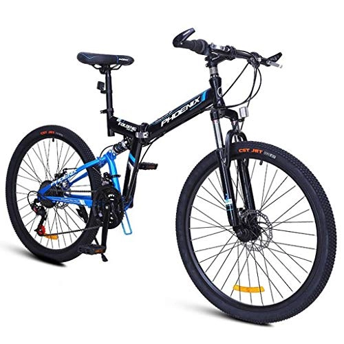 Folding Bike : JLFSDB Mountain Bike, 24 / 26 Inch Unisex Ravine Bike 27 Speeds Carbon Steel Frame Disc Brake Front Suspension (Color : Blue, Size : 26'')