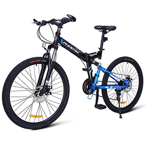 Folding Bike : JLFSDB Mountain Bike, 24 / 26 Inch Women / Men Ravine Bike 27 Speeds Carbon Steel Frame Disc Brake Front Suspension (Color : Blue, Size : 26'')