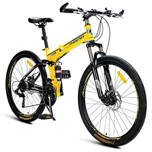 Folding Bike : JLFSDB Mountain Bike, 26" Foldable Women / Men Ravine Bike 21 Speeds MTB Carbon Steel Frame Disc Brake Dual Suspension (Color : Yellow)