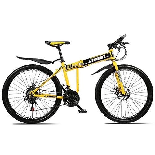 Folding Bike : JLFSDB Mountain Bike, 26'' Inch Foldable Bicycles 21 / 24 / 27 Speeds Women / Men MTB Lightweight Carbon Steel Frame Front Suspension (Color : Yellow, Size : 24speed)