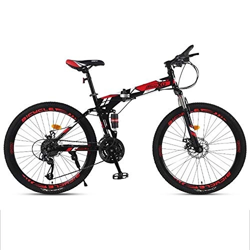 Folding Bike : JLFSDB Mountain Bike, 26 Inch Foldable Hard-tail Mountain Bicycles, Carbon Steel Frame, Dual Suspension Dual Disc Brake (Color : Red, Size : 24-speed)