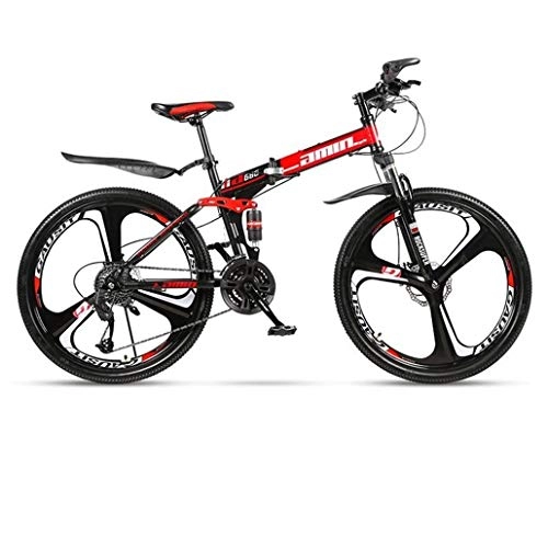 Folding Bike : JLFSDB Mountain Bike, 26 Inch Folding Hard-tail Bicycles, Full Suspension And Dual Disc Brake, Carbon Steel Frame (Color : Red, Size : 24-speed)