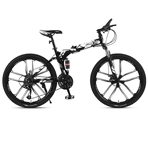 Folding Bike : JLFSDB Mountain Bike, 26 Inch Folding Mountain Bicycles, Dual Suspension Dual Disc Brake, 21 / 24 / 27 Speeds (Color : Black, Size : 21-speed)